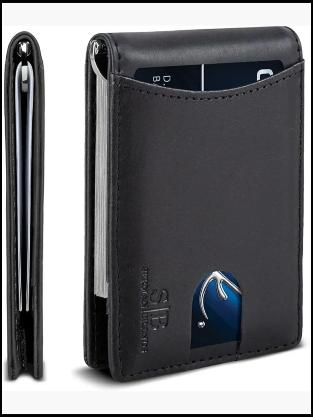 RFID Blocking Slim Bifold Genuine Leather Front Pocket Wallet Money Clip